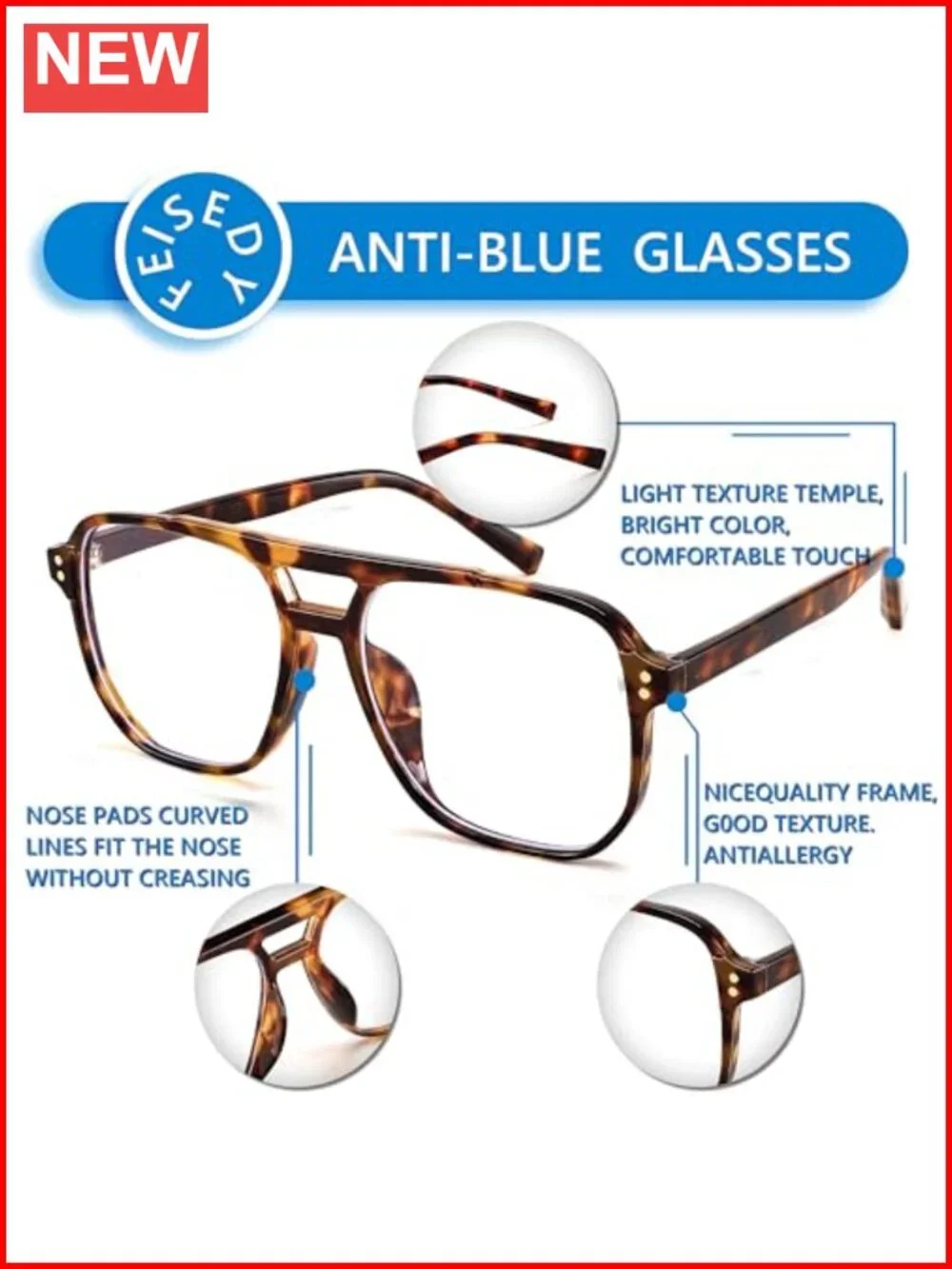 Oversized Pilot Blue Light Blocking Glasses Women Men Lightweight